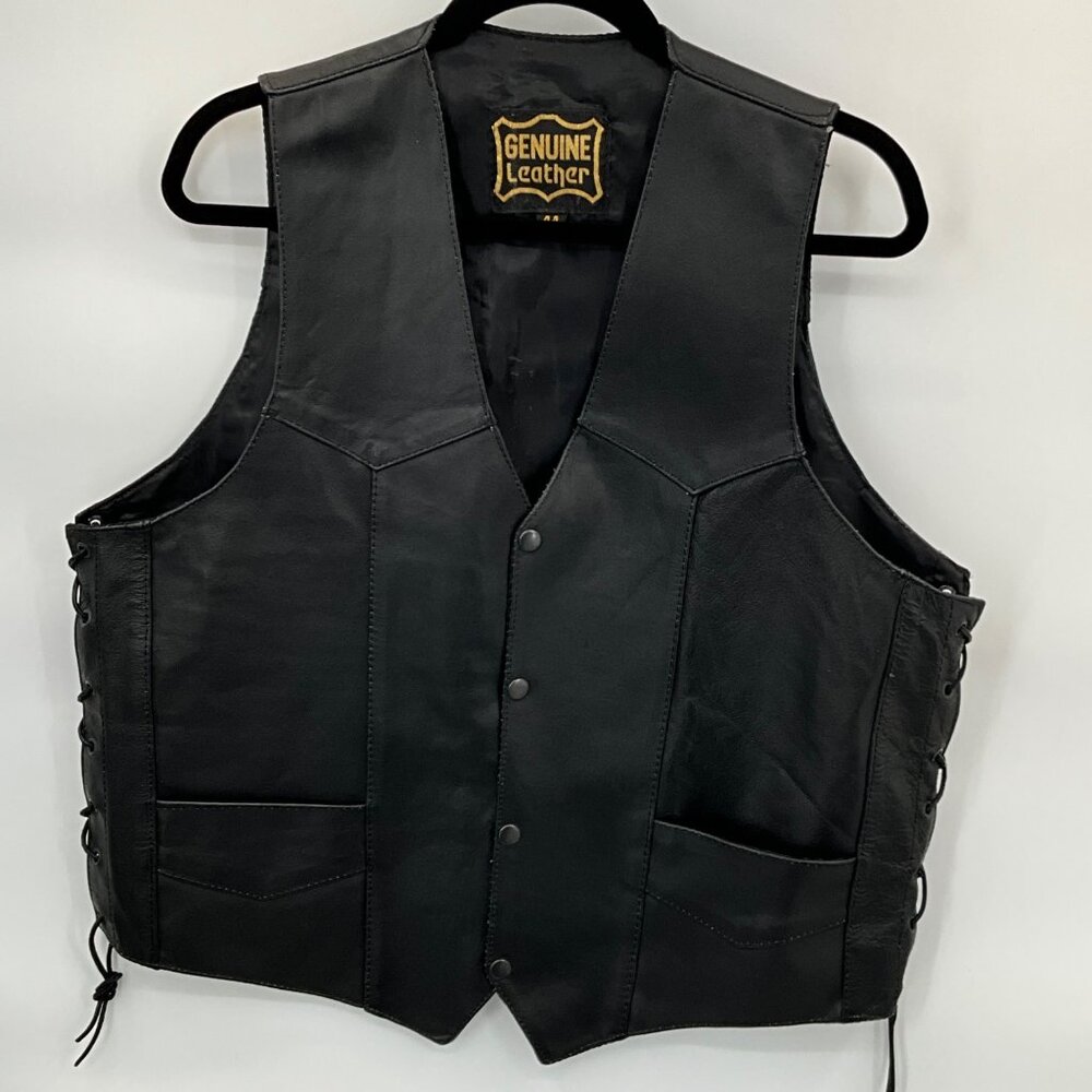 Genuine Leather Black Vest With Side Laces Size 44‎